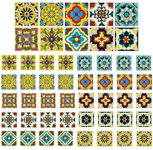 60 adesivi per piastrelle marocchine, per cucina e bagno, stile vintage, in vinile, autoadesivi, in PVC, impermeabili, a prova di olio (stile 1)