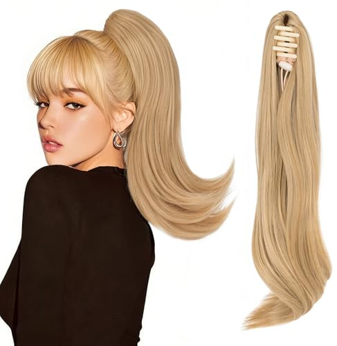 Silk-co 16 Postiche Queue de Cheval Avec Mini Pince Extension Cheveux Faux Synthetique Claw On Ponytail Extension Longue Raide à Ondulé Épais de Clip Synthétique Blond Foncé
