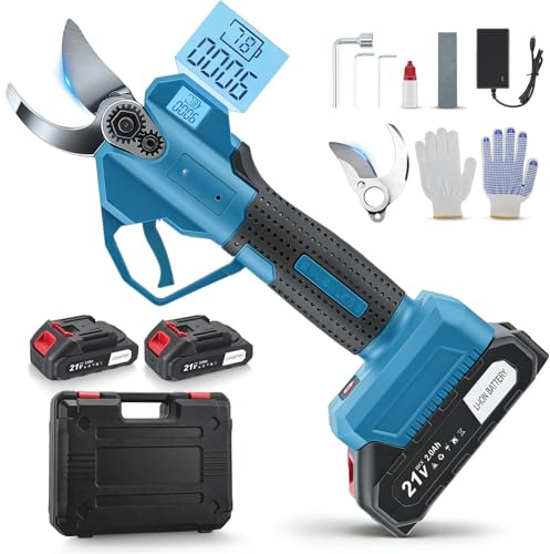 Cortarramas y tijeras de césped de 21 V, 2 en 1 con 2 x 2600 mAh, 18000 rev/min, 8 mm de grosor de corte, tijeras de podar eléctricas ligeras para setos y bordes de césped (azul)
