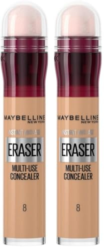 Maybelline Instant Anti Age Eraser Eye Concealer, Concealer für dunkle Ringe und Hautunreinheiten, Ultra Blendable Formula, 08 Buff, Verpackung kann variieren (Packung mit 2)