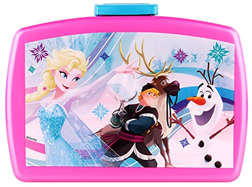 p:os 24936069 Frozen Die Eiskönigin - Brotdose für Kinder mit herausnehmbarem Einsatz, Lunchbox aus Kunststoff mit Schiebe-Verschluss, Versperbox für Kindergarten, Schule und Freizeit