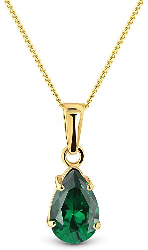 MIORE Schmuck, Goldkette Damen, Smaragd Edelstein Kette mit Kettenanhänger Gold, Gliederkette Gold 9 Karat 375 Gelbgold, 45 cm lang, Halskette Damen