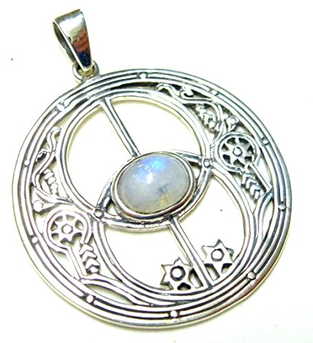 Kettenanhänger, Anhänger Silber Mondstein Motiv Avalon , Sterlingsilber, 3.0 cm, Schmuck Damen, Schutzsymbol