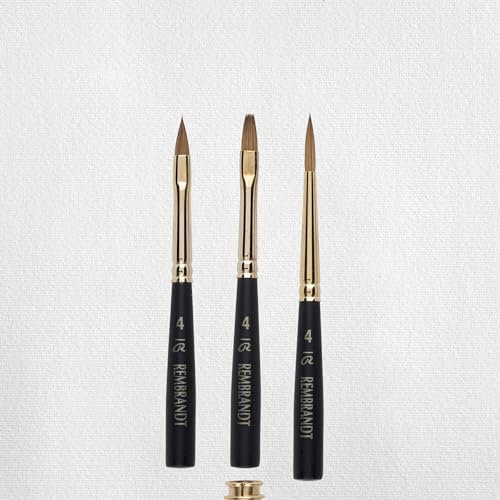 Rembrandt Set de pinceaux de voyage pour aquarelle dans un coffret de luxe | 3 pinceaux en poils de martre rouge pur | Formes variées, taille 4