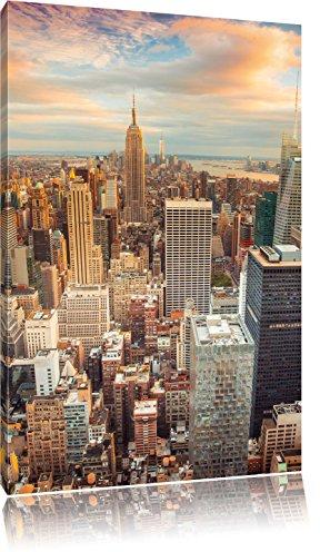 Pixxprint Skyline von New York, Größe: 80x60cm, Leinwandbild, fertig gespannt, Wandbild, Dekoration, Kunstdruck, kein Poster
