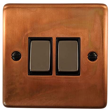 Contour Tarnished Copper Light Switch (2 Gang/Black Nickel Switch) - CTC302