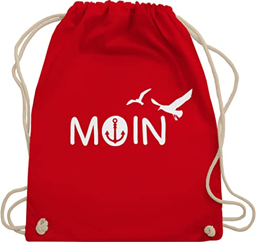 Turnbeutel Rucksack - Sprüche Statement - Moin Moin Hamburg Maritime Nordsee Geschenk - Unisize - Rot - beutel seemann mit aufschrift boot stoffrucksack maritimer statements möwe stoffbeutel