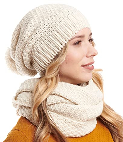 Hilltop Winter Kombi 2er Set aus Winter Schal und passender Strickmütze, Winter Set:Creme