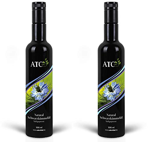 ATC Vital Schwarzkümmelöl - kaltgepresstes Öl aus echter Nigella Sativa Saat – milder Geschmack - naturrein - ohne Zusatzstoffe – nur echt im Violettglas 1000ml - 1l (2 x 500 ml))