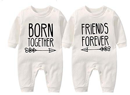Culbutomind - Grenouillères pour nouveau-nés jumeaux avec inscriptions Born Together et Friends Forever - Blanc - XS
