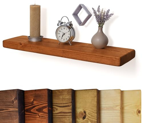 Chill House Flat Rustic Floating Shelf 12x2 inches, 120cm long - Teak Finish Reclaimed Wood Floating Shelves for Wall Decor, Rustic Wooden Shelves for Bedroom, Living Room, Kitchen, or Bathroom
