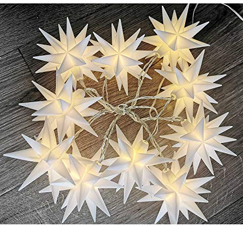 HAB & GUT 3D Stern Lichterkette 630 cm - mit Netzstecker - Lichterkette mit 10 beleuchteten 3D Sternen warm Weiss - Weihnachts Lichterkette Fenster Dekoration Strom betrieben für Innen
