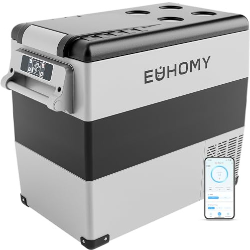 Euhomy Car Refrigerator 55Liter(59qt) RV Refrigerator with 12/24 V DC & 120-240 V AC, Portable refrigerator freezer Fridge Cooler For Car, RV, Camping, Travel, Fishing, Outdoor or Home Use(Gray).