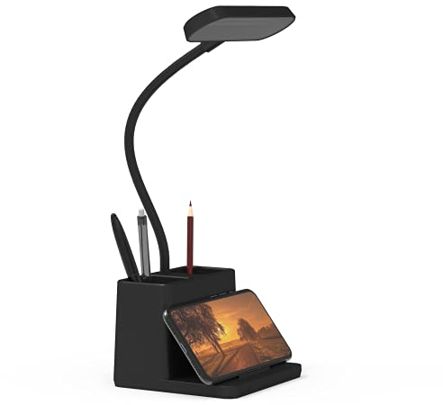 AXX LED Desk Lamp for Home Office Battery Operated Desk Lamp for Computer/Desktop Black Small Cute 3 Way Pen Holder Study Table Lamp for Bedroom