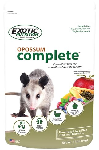 Exotic Nutrition Opossum Complete - Nutritionally Complete Healthy Pellet Diet - Food for Short-Tailed & Virginia Opossums (1 lb.)