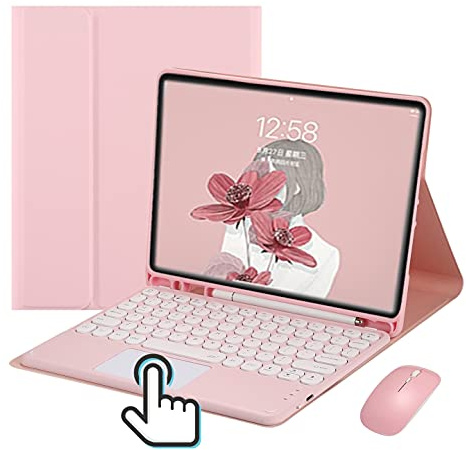 YEEHi iPad 9th 8th 7th Generation 10.2inch Air 3 Pro 10.5 inch Touchpad Keyboard Case Retro Round Key with Mouse Cute Color Keyboard with Trackpad Detachable Touch Keyboard iPad 9 8 7 Cover (Pink)