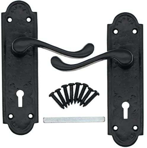 EAI Black Antique Victorian Door Handles Internal Lever Lock 170mm + Fixings