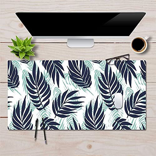 KJXNED Tapis de Souris XXL - 700x300 mm - Feuilles Bleues Mouse Pad - Haute Précision et Vitesse - Base en Caoutchouc Antidérapant Surface - pour Gamer PC et Ordinateur Portable