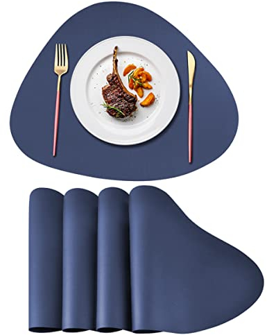 DINGC 4er Platzsets Set Oval Hitzebeständiges Pu-Leder 34x41cm, Spülmaschinenfest Tischsets Abwaschbar Geruchlos, Doppelseitigen Tischmatte Wasserdicht Platzset Ölbeständig rutschf AB-1001