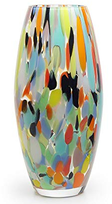 Cá d'Oro Jarrón de cristal de colores efecto confeti soplado a mano estilo Murano para flores, decoración de habitación y centro de mesa, modelo Oliva G