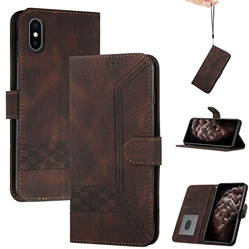 Momoka Store Handyhülle für iPhone XS Max,TPU Klapphülle Schutzhülle für,Lederhülle mit Standfunktion und Kartenfach-Braun