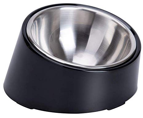 SuperDesign Mess Free 15° Slanted Bowl for Dogs and Cats, Tilted Angle Bulldog Bowl Dog Feeder, Non-skid & Non-spill, Easier to Reach Food M/1 Cup Dark Black