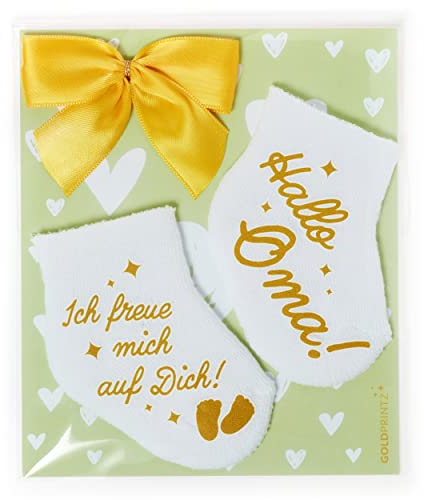 goldprintz I Du wirst Oma I Schwangerschaft verkünden I goldig bedruckte Babysocken mit Herz Postkarte I Wir bekommen ein Baby verkünden I Verkündung Schwangerschaft I Baby Überraschung I Babynews