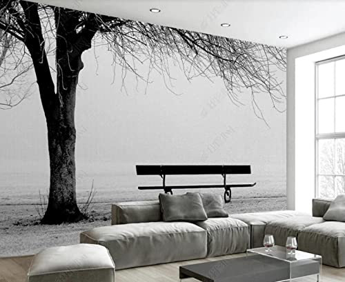 Papier Peint Panoramique Banc D'Arbre Noir Et Blanc Papier Peint Intissé 3D Murale Tableaux Muraux Tapisserie Salon Chambre