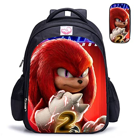 GDFENDU Anime Knuckles Igel-Rucksack mit Federmäppchen, 3D-Druck, für Jungen und Mädchen, leicht, 40,6 cm, große Kapazität, Reise-Tagesrucksack
