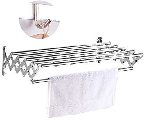 BIKKIA Tendedero De Ropa Retráctil Plegable Tendedero Secador Montado En La Pared Toallero De Baño Ganchos Línea De Paño Lavado Tendedero Extensible Acero Inoxidable (Size : 60cm)