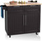 Giantex Dessertes de Cuisine sur roulettes avec Plan de Travail, Îlot de Cuisine avec Grand Tiroirs, 2 Portes et Porte-Serviettes, 94x45x94,5 CM (Marron)