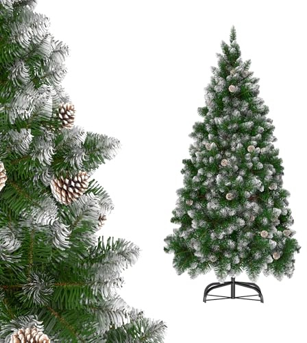 ACXIN - Albero di Natale artificiale, 210 cm, con 720 punte, abete finto, montaggio rapido, incluso supporto in metallo, colore: verde con pigne, 2,1 m