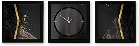 Kreative Feder 3D Designer-Wanduhr Black Elegance 3-teilige Funkuhr 150x50cm Schwarz in modernem Metallic-Look rechteckig ohne Tickgeräusche (Black Elegance, 150x50cm; leises Funkuhrwerk)