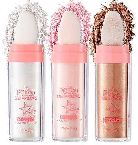 Polvo De Hadas Highlight Patting Powder Stick, Fairy Patting Puder, Haar Körper Glitzer Bombe, Gesicht Körper Highlighter Illuminating Powder Brighten Schimmer Puder Make-up (3 Colors Set)