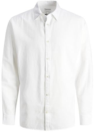 JACK & JONES Mens LS Linen Shirt White L