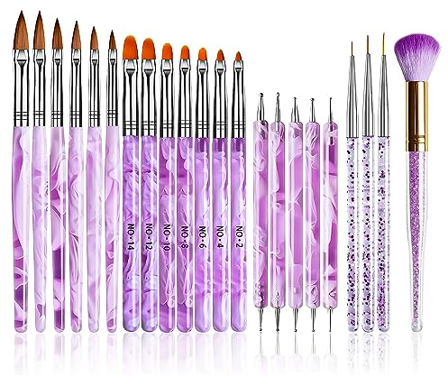 22Pcs UV Gel Nail Art Brush Tools Set, Acrylic Nail Art Dust Brush Kits, Nail Art Painting Brush, Nail Art Dotting Pen, Nail Tips Builder, Brush Nail Painting Tools for DIY Nail Art Designs