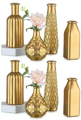 Inweder Gold Glasvase für tischdeko Weihnachten - Set von 8 Kleine Vasen für Blumen Moderne Blumenvase Glas Vase Goldene Dekorative Vasen für Hochzeit Geburtstag Wohnzimmer Küche Deko