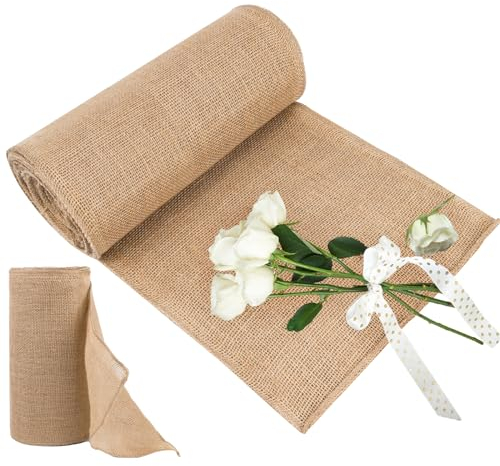 Chemin de Table en Toile de Jute Naturel 30cmx10M - Ruban Décoratif Doré pour Table - Rouleau de Jute pour Décoration