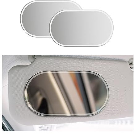 Ziciner 2 Stück Auto-Visier-Kosmetikspiegel, Edelstahl, Sonnenschutz, Kosmetikspiegel, Ehefrau, Freundin, Make-up-Spiegel für Auto, universelles Autozubehör (oval, groß)