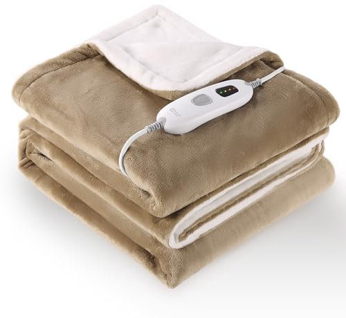 Elektrisch beheizter Deckenüberwurf mit 4 Heizstufen und 6 Stunden automatischer Abschaltung, 130 x 180 cm, weiches Flanell, um den Körper warm zu halten, Maschinenwaschbar