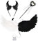 Aurasky Ailes d'ange Noir et Blanc, Diable Cornes et Baguette Magique, Déguisement Diable, Halloween Costume Enfant, Costume de Fête pour Halloween Carnaval Mascarade Cosplay
