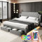 Camas Matrimoniales 180x200 con LED y cabecero, Cama tapizada con 2 cajones, Cama Matrimonio con Espacio de Almacenamiento y somier de láminas, Cama de Almacenamiento, Camas Juveniles