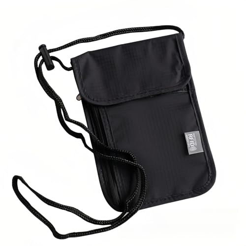 DOETYD Pochette Tour de Cou Voyage,Pochette Tour de Cou pour Homme et Femme,Portefeuille sécurisé pour Le Cou et Le Passeport,Blocage RFID, Sac de Poitrine pour Voyage,étanche, antivol dissimulé,Noir