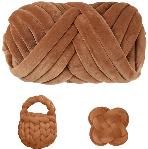 Maxee Dicke Wolle Garn 450g, Chunky XXL Zum Handstricken, Schlauchgarn Armstricken Knitting, Sperrige Textilgarn Zum Häkeln Für Körbe, Decke, Kissen, Rucksack, Haustierkorb (Velvet Karamell)