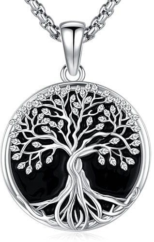 Friggem Collana Albero della Vita, Ciondolo Albero della vita onyx noir in Argento Sterling 925 e Collana Ciondolo Donna, Gioielli Amuleto Regali per donne mamme ragazze