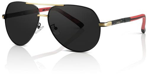 Olwen XXL Pilotenbrille für große Köpfe (polarisiert), extra groß, groß und hoch, XL + Gratis Hartschalenetui, Schwarz und Gold, 67
