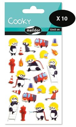 MY MANDARINE CY115Cpack - Packung mit 10 Stickerbögen 3D Stickers Cooky, 230 Stickers, Feuerwehr, 1 Pack