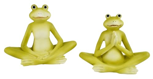 CONCORD HOME & INTERIOR 2X Dekofigur Yoga Frösche | Figur Frosch im Schneidersitz Zierfigur| 14,5x12 cm
