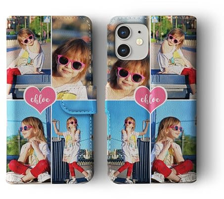 Tirita Personalised Wallet Flip Phone Case Compatible with iPhone 15 - [23- Collage 4 Photos Name]