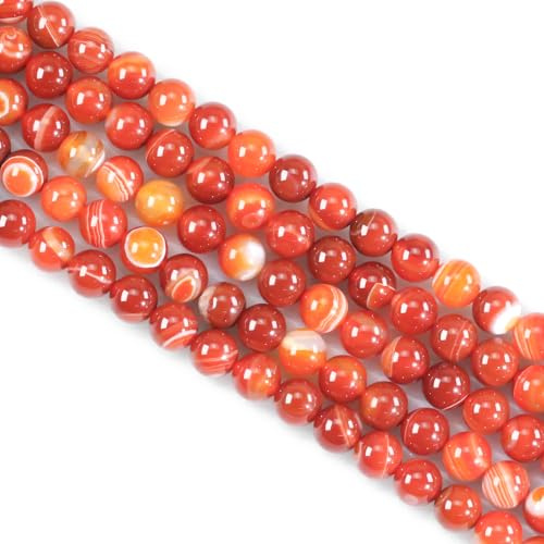 Crystal Beads for Jewellery - 60pcs Red Stripe Agate, 6mm Round